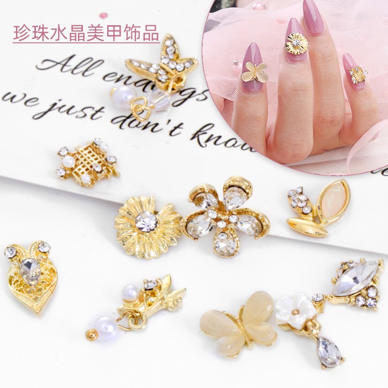 [Hàng mới về] Phụ Kiện Trang Trí Móng Tay Hình Bướm Đính Ngọc Trai Kim Cương Nhân Tạo Phong Cách Nhật Bản