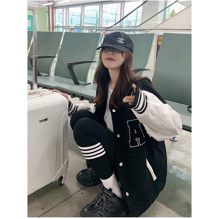 Áo bomber Varsity Jacket nỉ nam nữ khoác ngoài 2 lớp dày form rộng chữ A unisex bóng chày cao cấp chống nắng Kozoda-AK06
