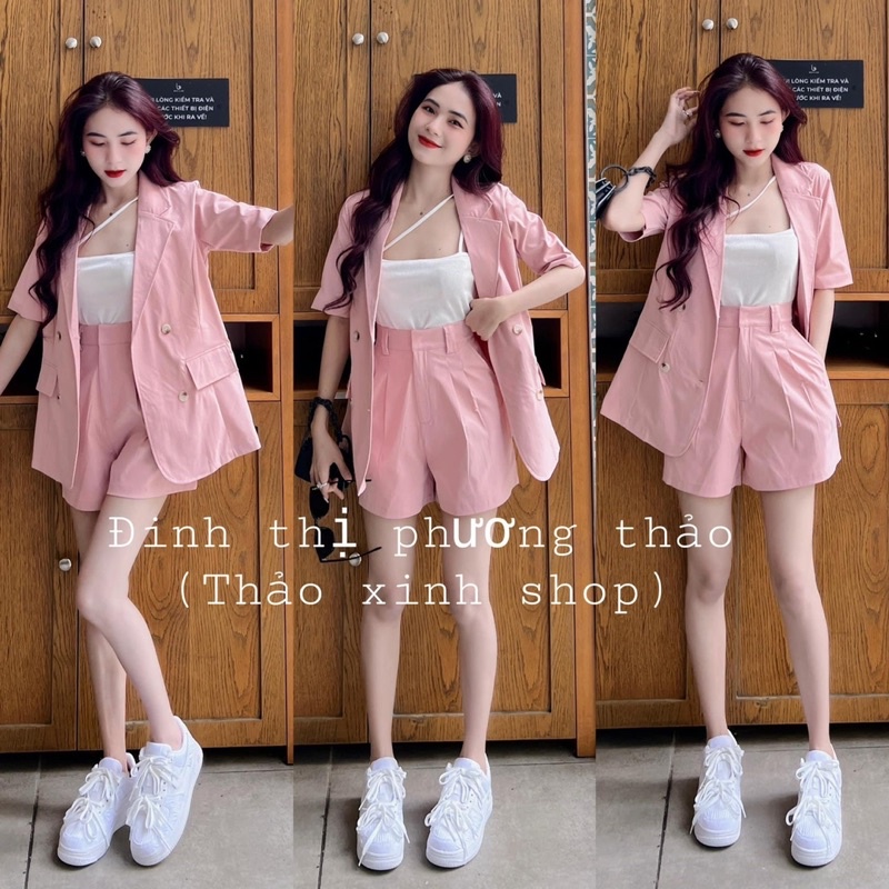 [ 𝐅𝐑𝐄𝐄 𝐒𝐇𝐈𝐏 ]  SÉT VEST HỒNG QUẦN SOOC 3 MÓN