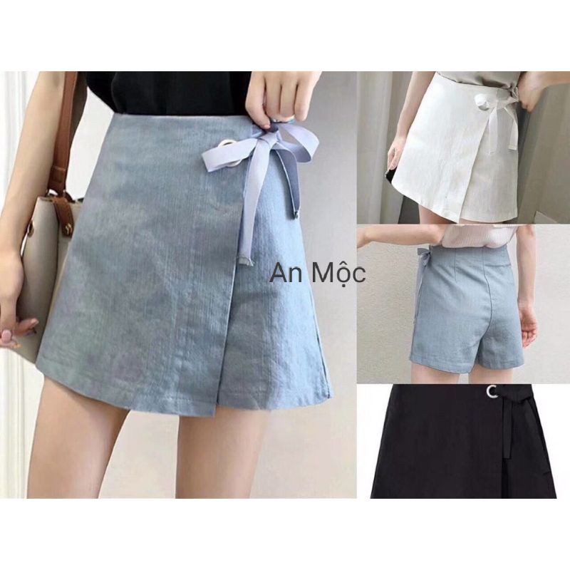 [AN MỘC] Quần đùi váy vạt chéo buộc nơ eo cho nữ