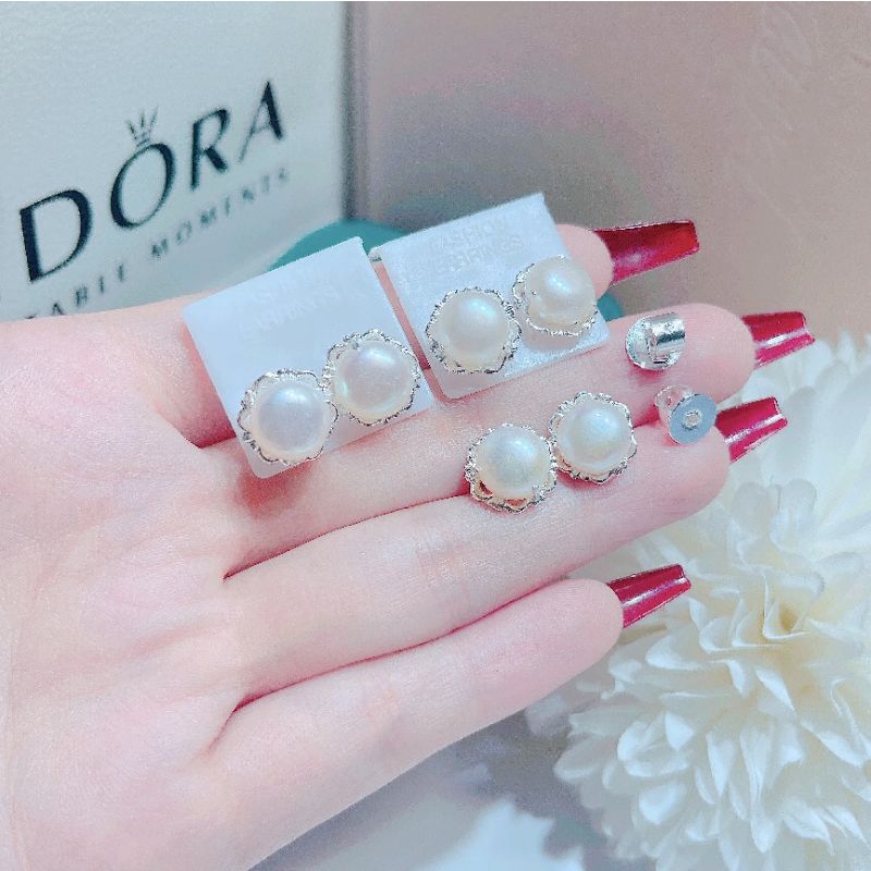 BÔNG TAI NỤ TRAI NƯỚC NGỌT BẠC TA CHỐT XOẮN REN