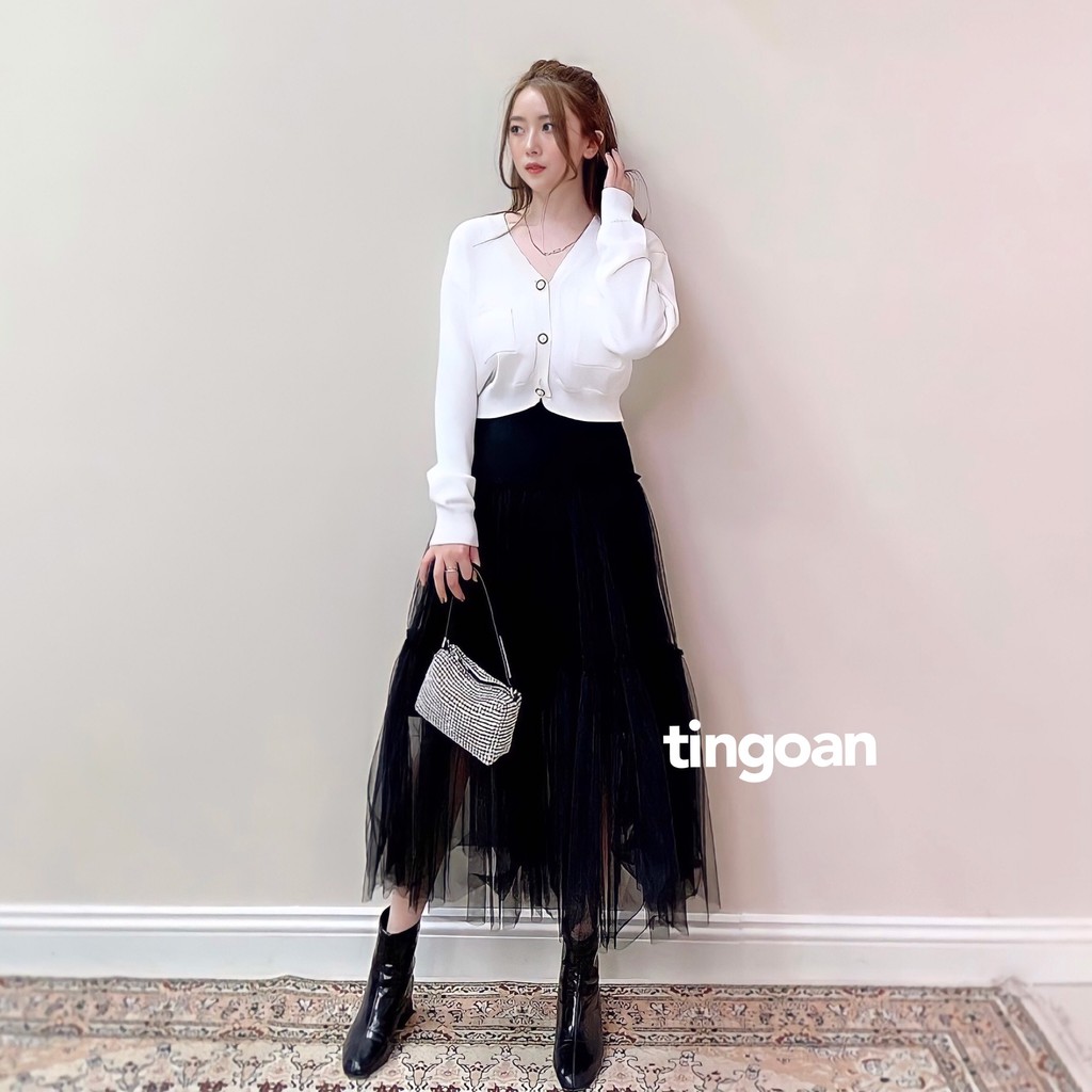 TINGOAN® - Chân váy dài 3 tầng phối lưới đen DAYDREAMING SWEETIE SKIRT/BL