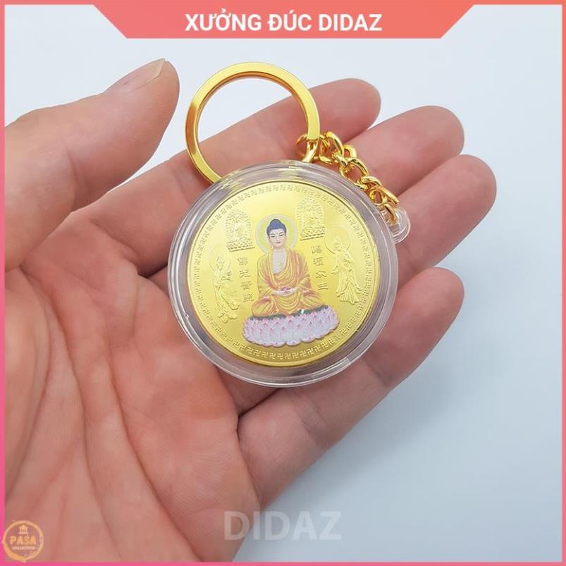 Móc Treo Chìa Khóa xe máy, ô tô, xe hơi Đồng Xu Đức Phật Thích Ca Mâu Đài Sen, cầu bình an quà tặng ý nghĩa