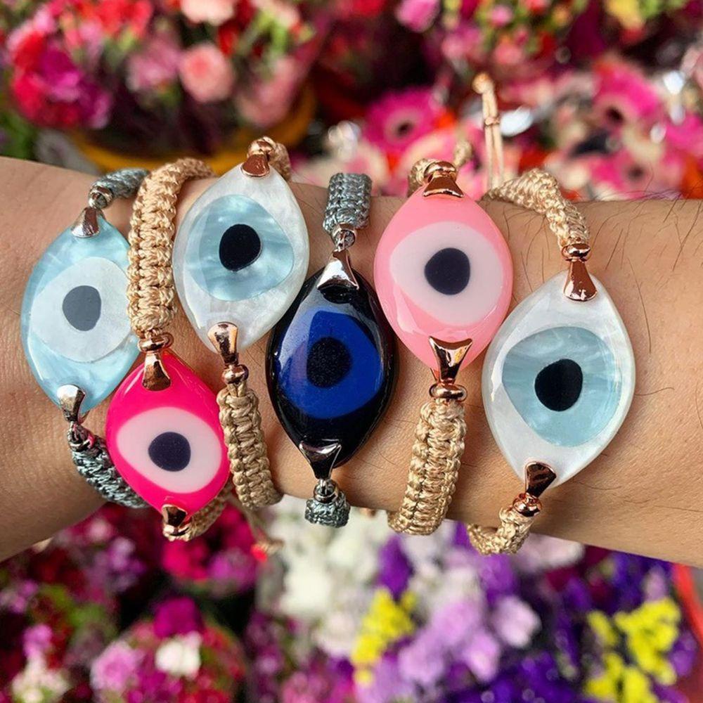 PRESTON Vòng Tay Dây Bện Mặt Acrylic Hình Mắt Quỷ Độc Đáo Thời Trang Cho Nữ