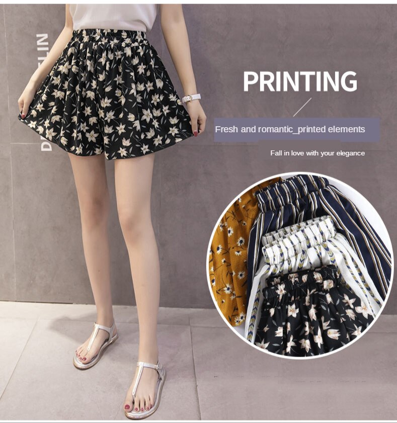 Quần ngắn ống rộng Họa Tiết Hoa Cho Nữ