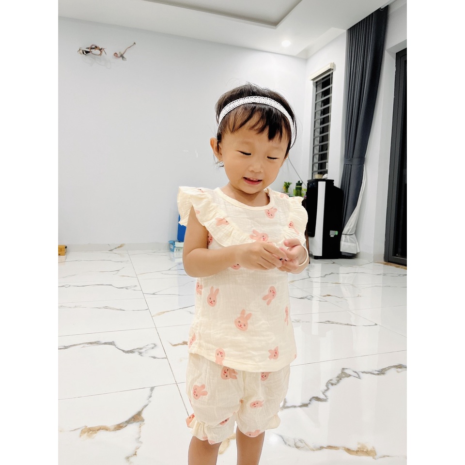 Đồ Bộ Mặc Nhà Cho Bé Chất Xô Musline Cao Câp Kèm Băng Đô Cho Bé Gái Dễ Thương Vải HM180 Homikids