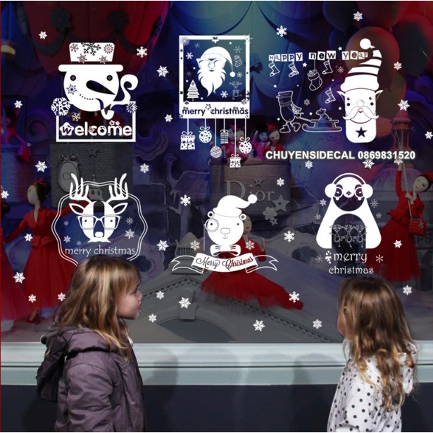 Decal trang trí tường Noel - 6 Khung Trắng họa tiết gáng sinh
