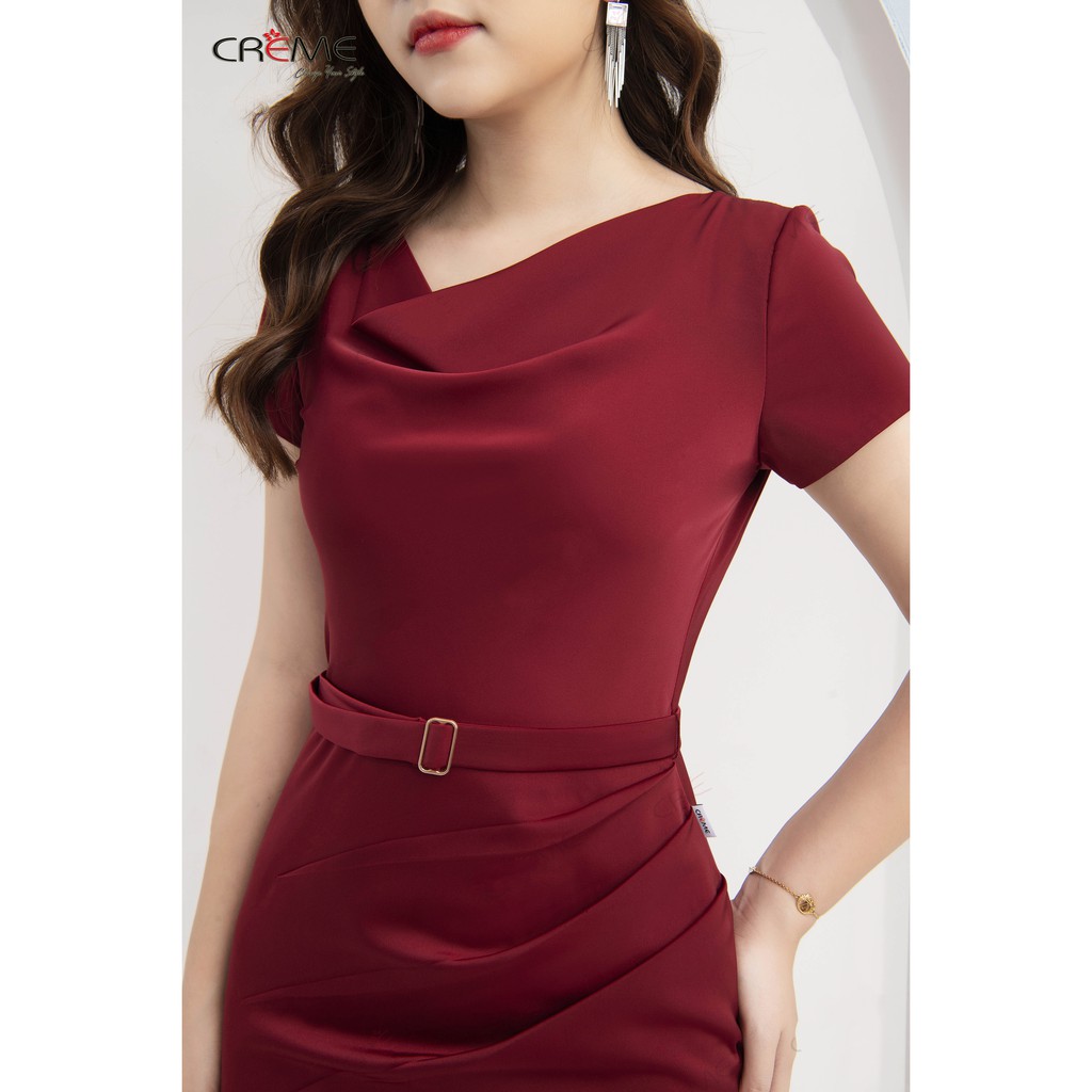 Đầm ôm body cổ đổ tự nhiên DL0115 CREME | BigBuy360 - bigbuy360.vn