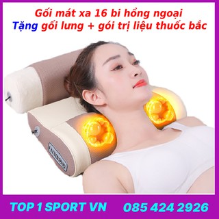 Gối mát xa massage 16 bi thế hệ mới cao cấp - có gối lưng thoải mái, an toàn cho người sử dụng - bảo hành 12 tháng