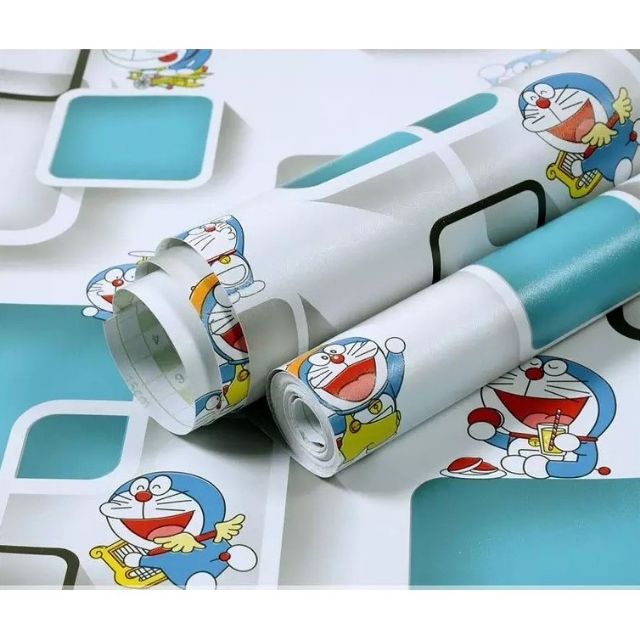 Cuộn 10m Giấy dán tường đoraemon ô vuông