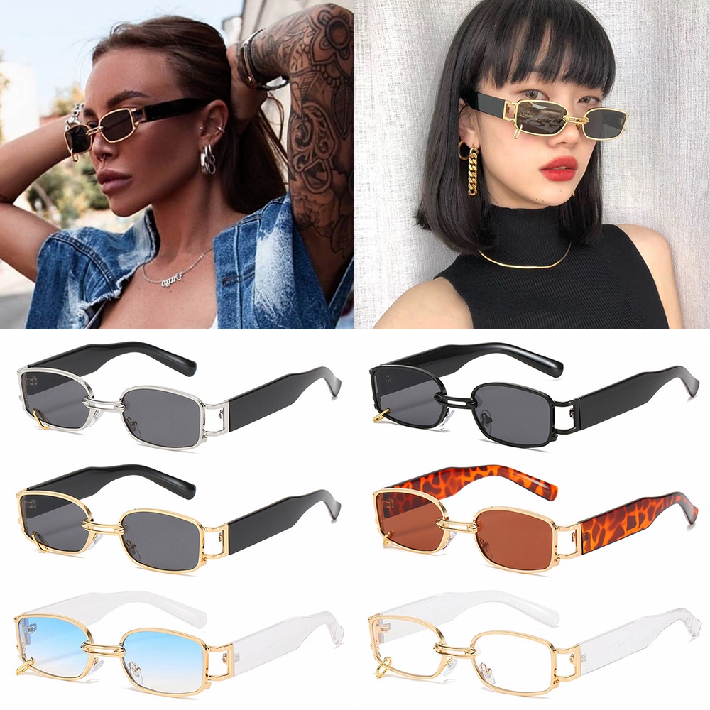 Kính Mát Gọng Chữ Nhật Nhỏ Bằng Kim Loại Chống Tia Uv400 Phong Cách Punk Cổ Điển Thời Trang Cho Nữ