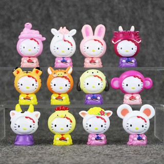 Bộ 12 Mô Hình Mèo Hello Kitty Dễ Thương Trang Trí Tiểu Cảnh, Xe Hơi