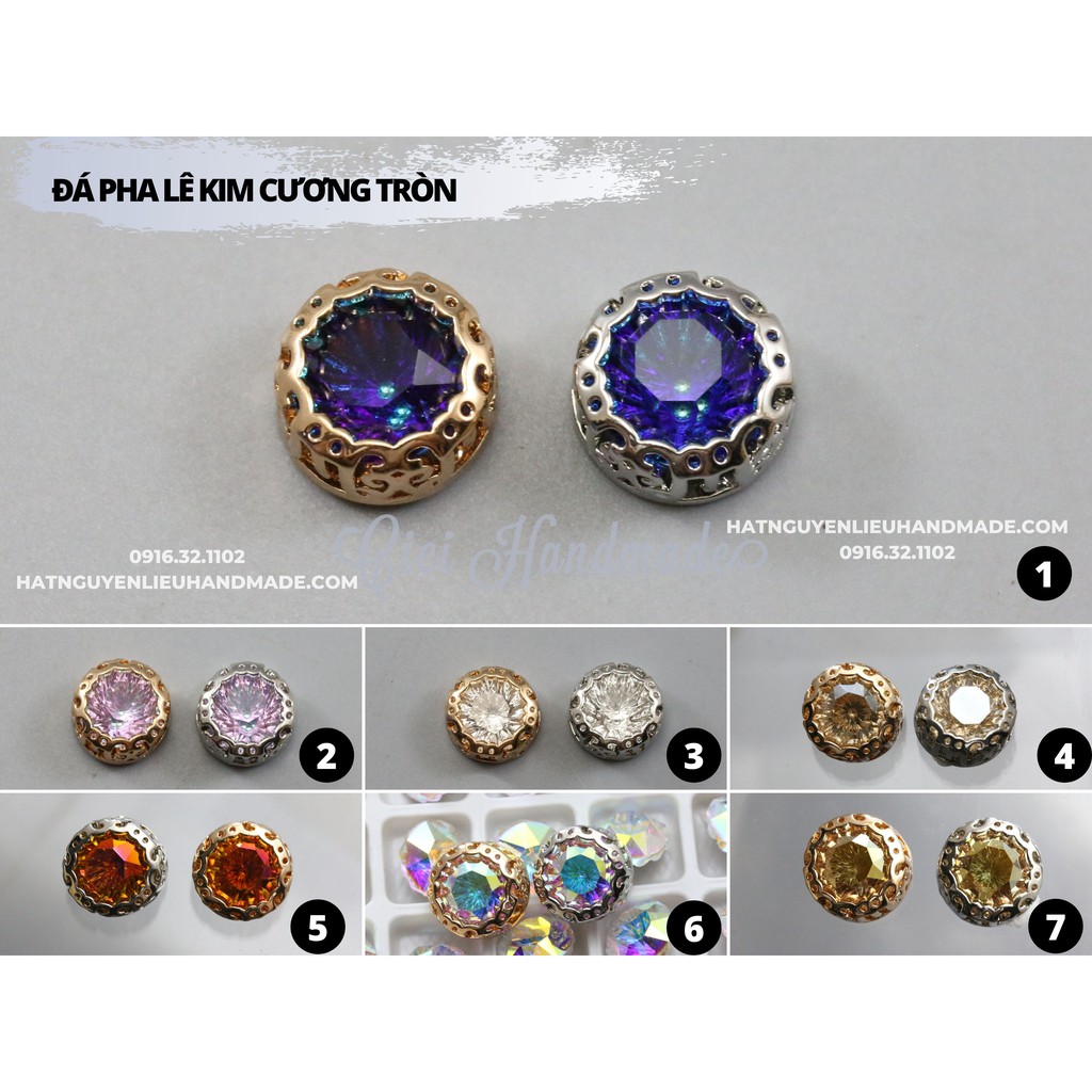 Đá pha lê kim cương tròn chóp nhọn có đế hoa văn cao cấp 10mm