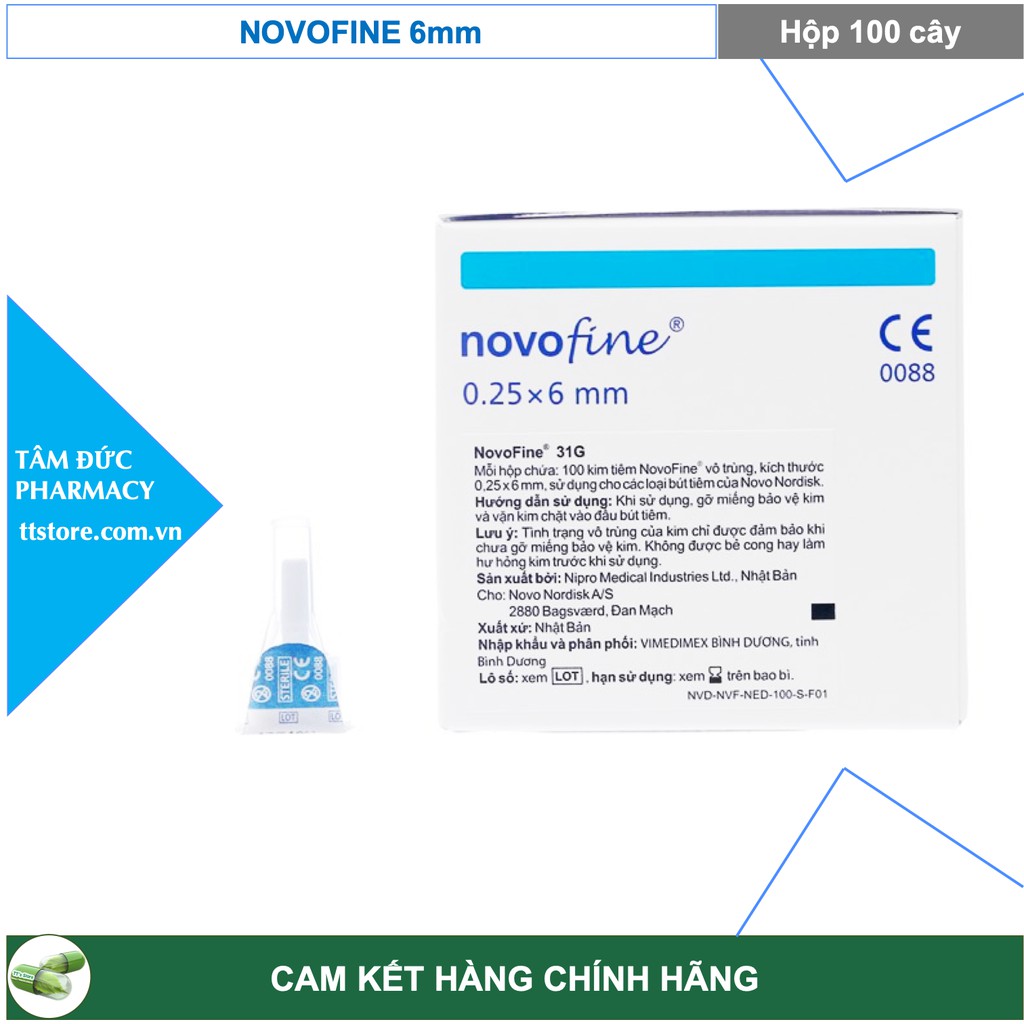 Kim tiêm Insulin NOVOFINE 6mm [Hộp 100 cây] - Kim bánh ú / đầu kim tiểu đường