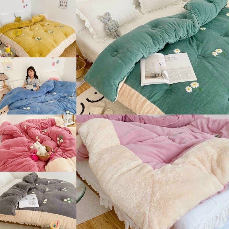 CHĂN LÔNG THỎ THÊU HOA - HÀNG NHẬP KHẨU NẶNG 4,5KG SIÊU ẤM ÊM
