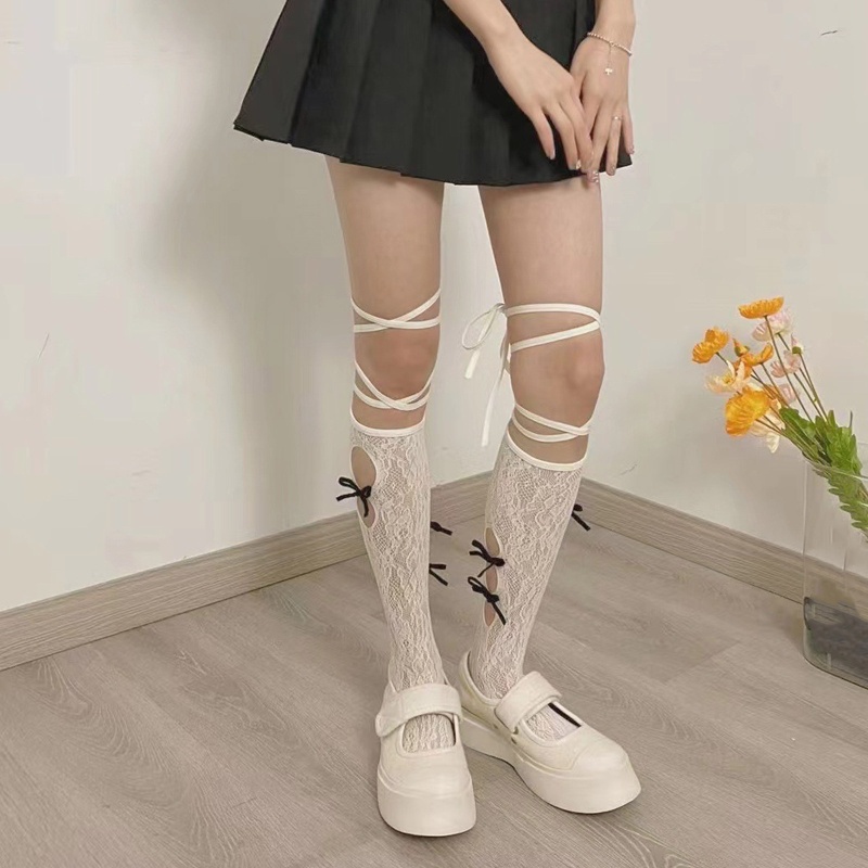 XIXI Vớ Ren Rỗng Phối Nơ Phong Cách Lolita Ngọt Ngào Cho Nữ