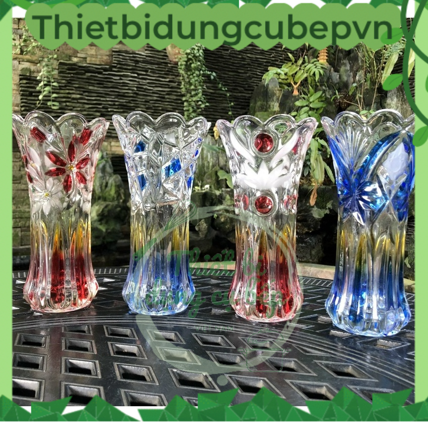 BÌNH BÔNG LỌ HOA THỦY TINH CAO 20CM, 25CM, 30CM TRẮNG TRONG VÀ MÀU NGẪU NHIÊN HỌA TIẾT ĐỦ KIỂU CAO CẤP.