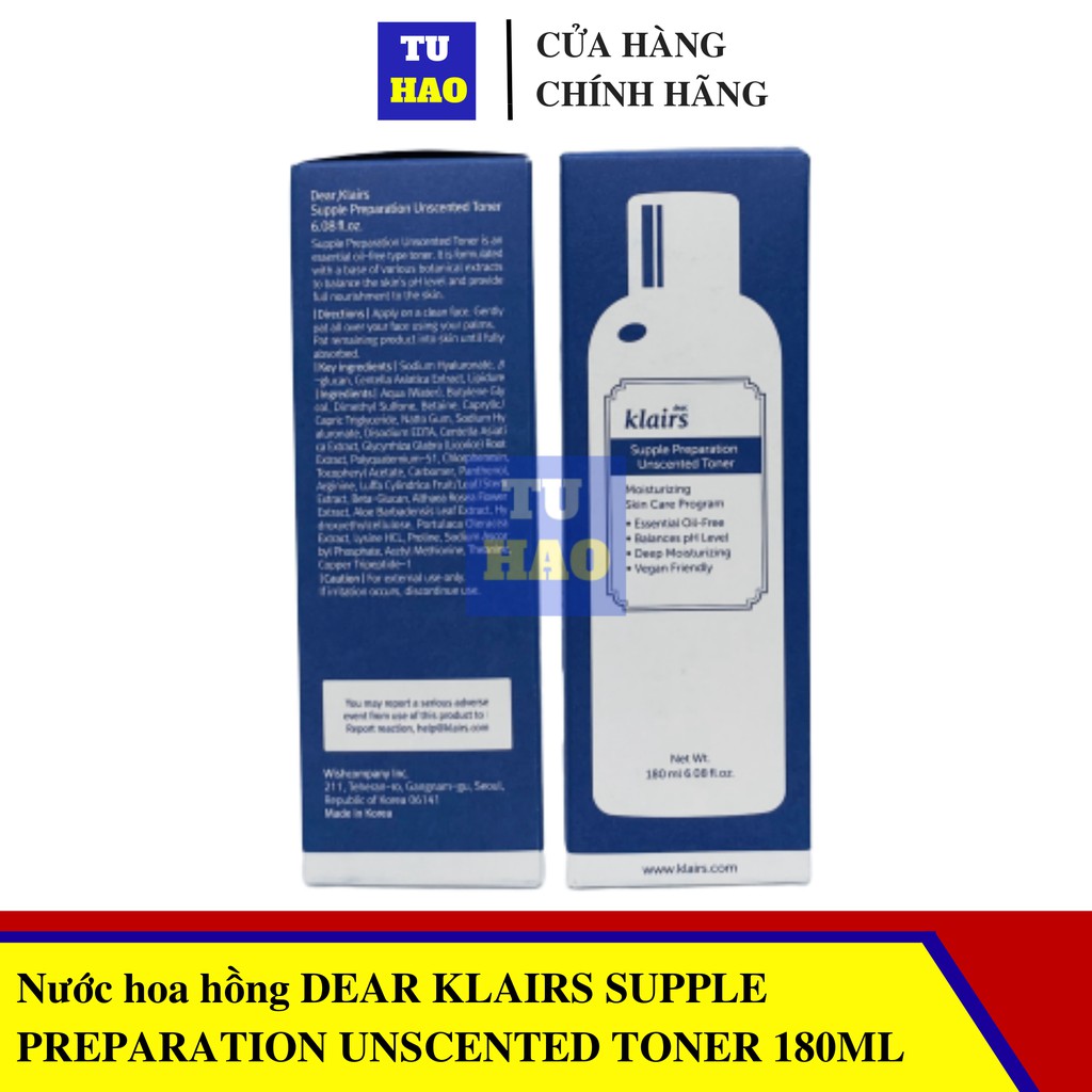 Nước hoa hồng DEAR KLAIRS SUPPLE PREPARATION UNSCENTED TONER 180ML