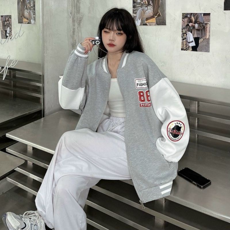 Áo Bomber nam nữ unisex ,Áo khoác nỉ 86 form rộng sẵn 2 màu Freesize dưới 65kg | BigBuy360 - bigbuy360.vn