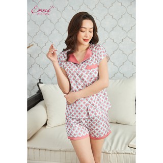 Bộ mặc nhà lụa pyjama áo ngắn tay, quần ngắn emma ehslu.21.015.09