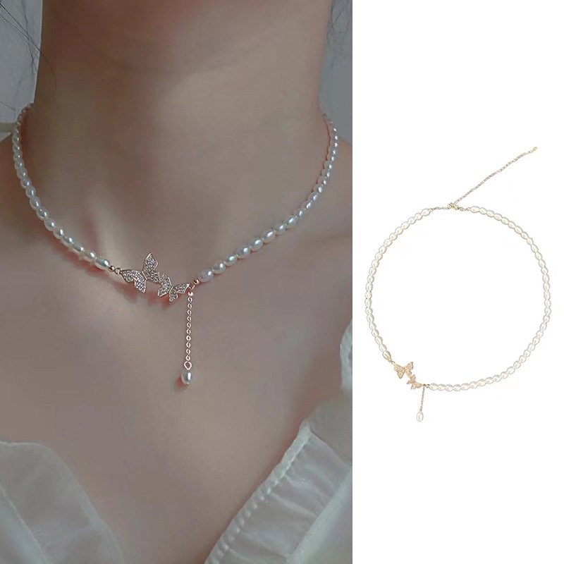 Vòng cổ choker hình bướm đính ngọc trai giả thời trang Hàn Quốc cao cấp sang trọng