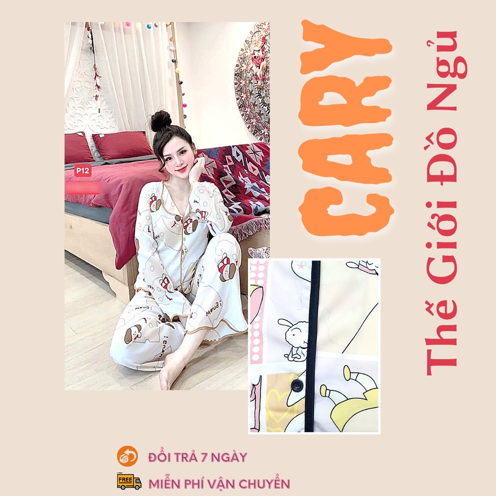 Pijama lụa dài mặc nhà nữ,đồ ngủ pijama lụa Nhật cao cấp CARY