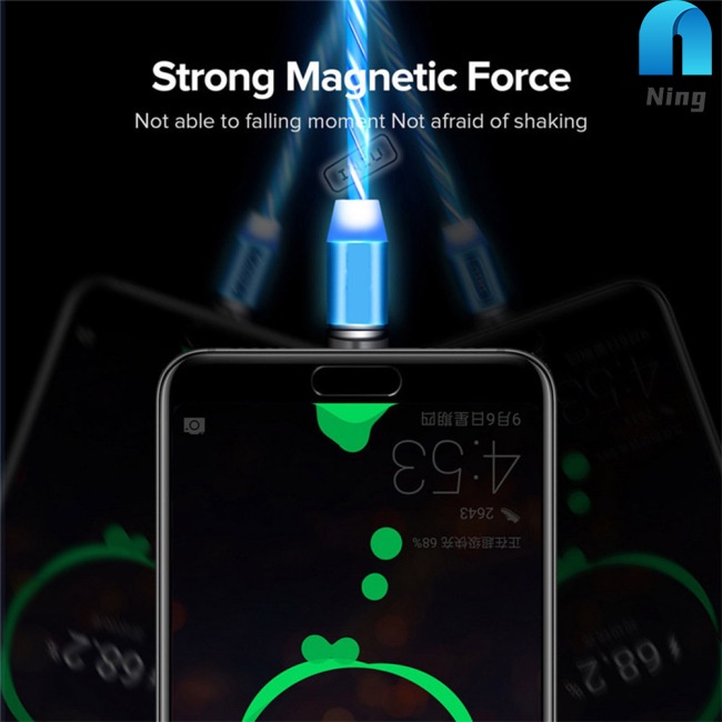 Dây Cáp Sạc Nhanh Truyền Dữ Liệu Có Đèn LED Đầu Nam Châm Cổng Micro USB Type-C Cho Điện Thoại Android IOS