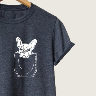 Áo thun chó French Bulldog Pocket vải cotton dày dặn