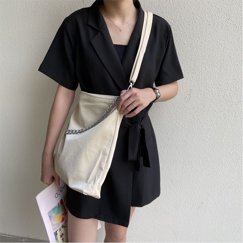 IELGY Túi Đeo Vai Da Mềm Cỡ Lớn Phối Dây Xích Kiểu Hàn Quốc Cho Nữ