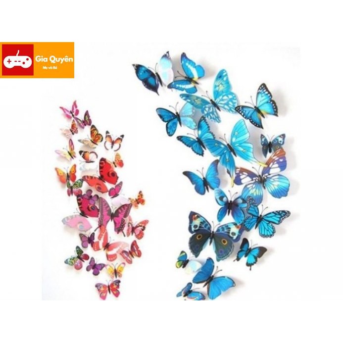 Combo 12 cánh bướm 3D dán tường, 12 cánh bướm 3D treo tường, Cánh Bướm 3D trang trí tường, Combo 12 cánh bướm 3D