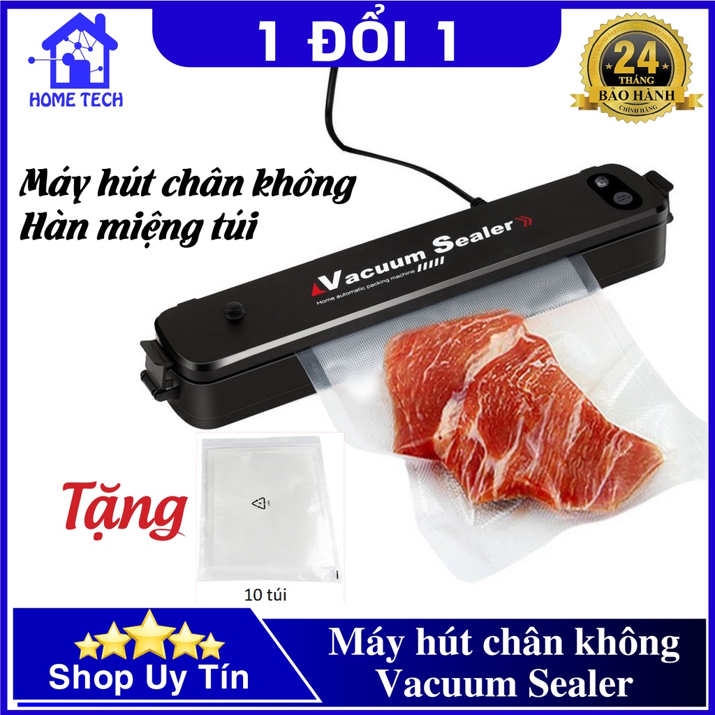 Máy Hút Chân Không thực phẩm, hàn miệng túi Vacuum Sealer dùng cho gia đình, hút khỏe, hết khí + Tặng 10 túi hút