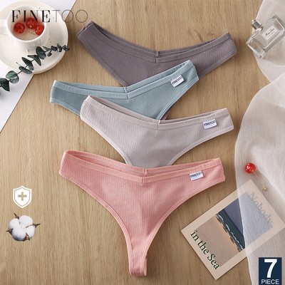 Set 7 quần lót FINETOO cotton màu trơn lọt khe chữ v gợi cảm cho nữ cỡ M- Xl 9 màu