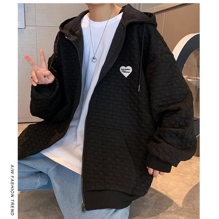 [Ba Màu] Áo Khoác Hoodie Nam Có Dây Xích Waffle Đơn Giản Thời Trang Hàn Quốc