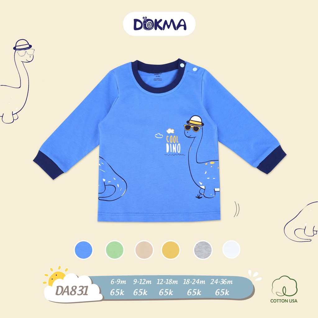 [Chính hãng] Áo dài tay cotton cài vai họa tiết trẻ em DS831 Dokma