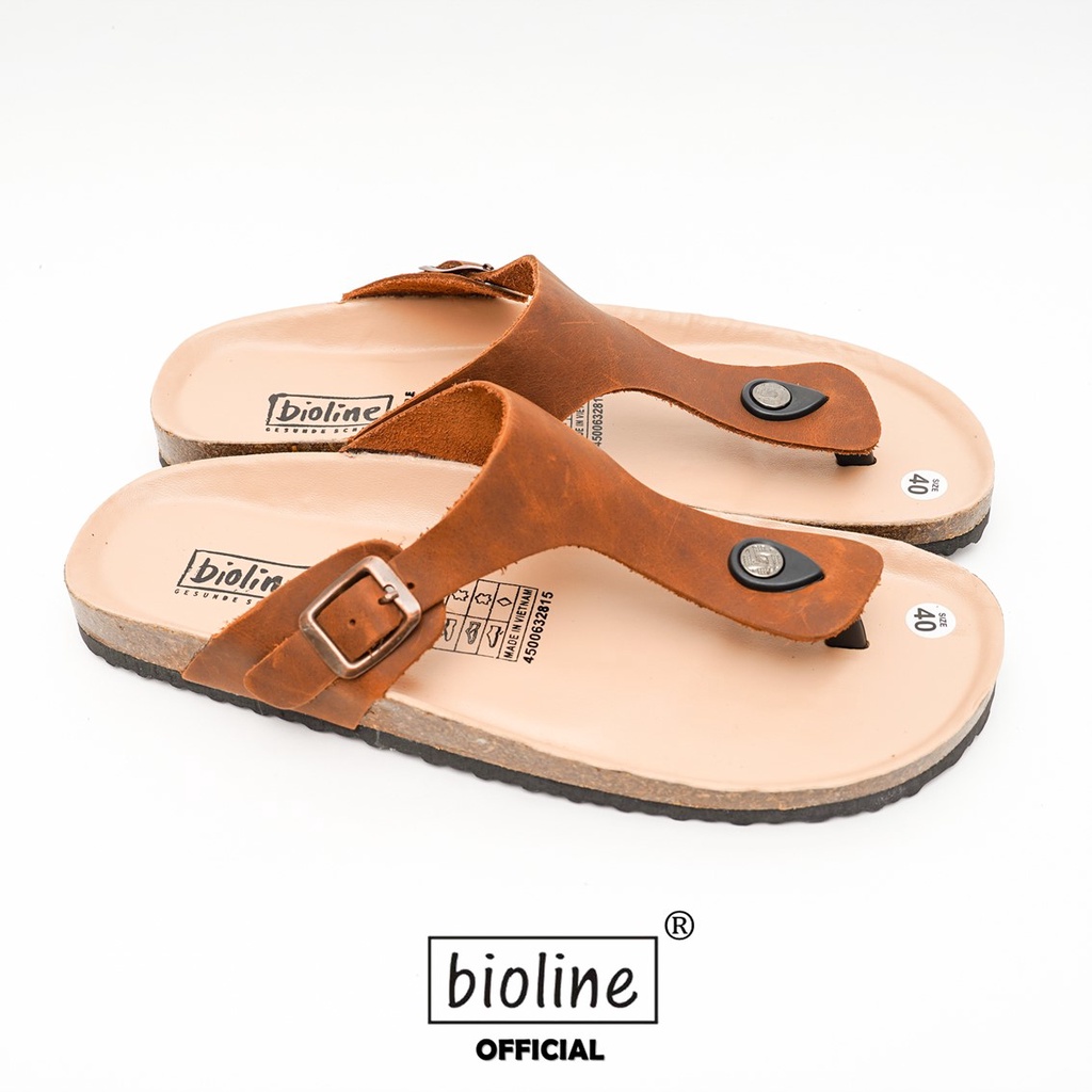 DK07 - Dép Đế Trấu BIOLINE Official Quai Da Bò Tách Ngón Lót Pu Kem Chống Nước