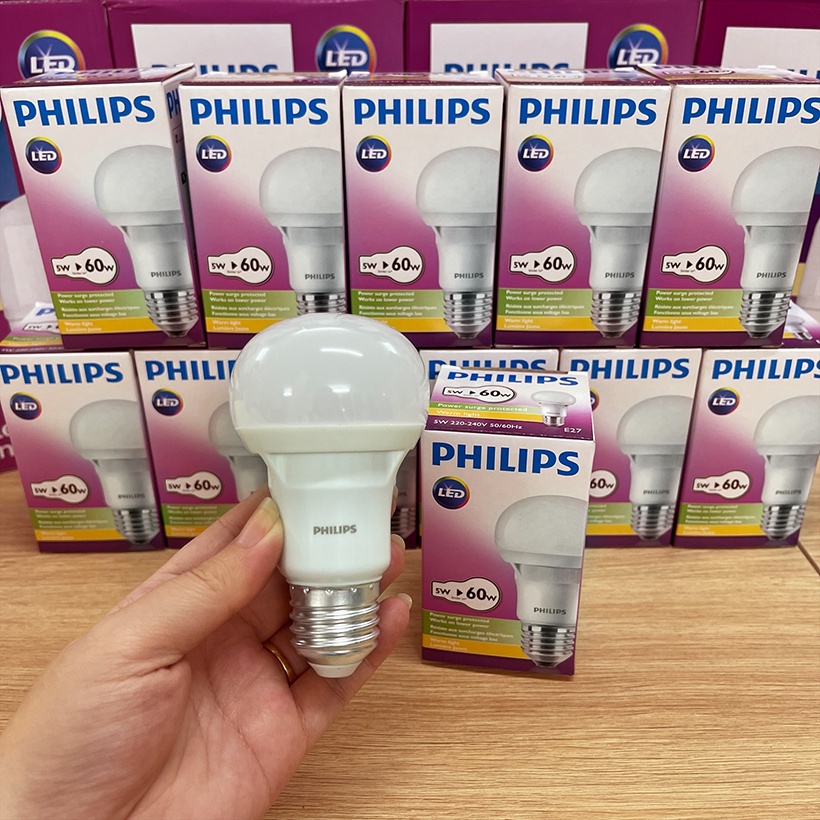 COMBO Mua 3 tặng 1 Bóng đèn LED Philips Ecobright 5W 3000K E27 A60 - Ánh sáng vàng