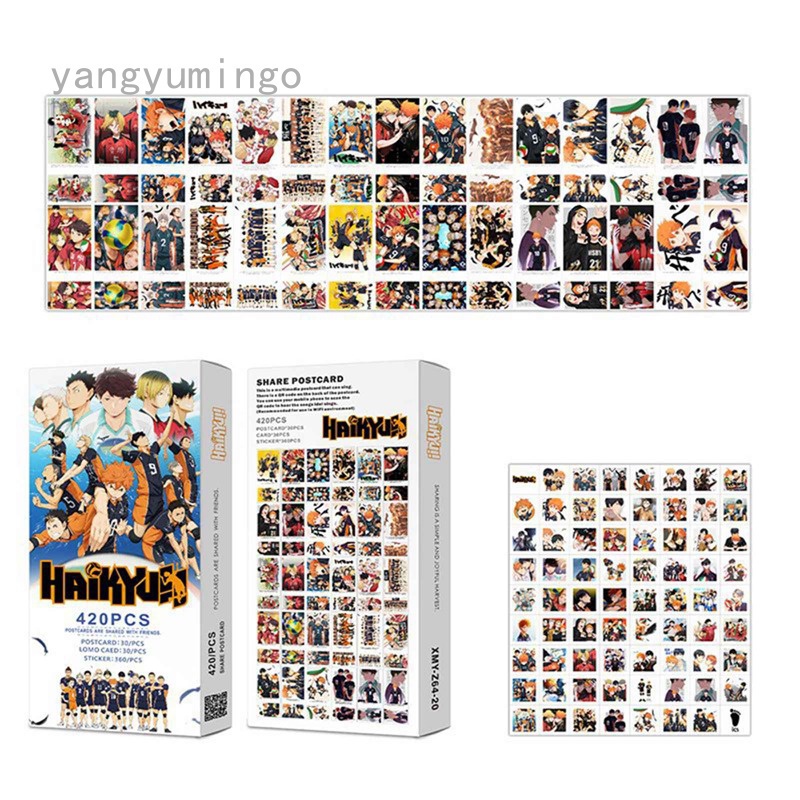 Set 30 thẻ lomo+30 bưu ảnh+360 hình dán anime Demon Slayer NARUTO Haikyuu Attack On Titan My Hero Academia