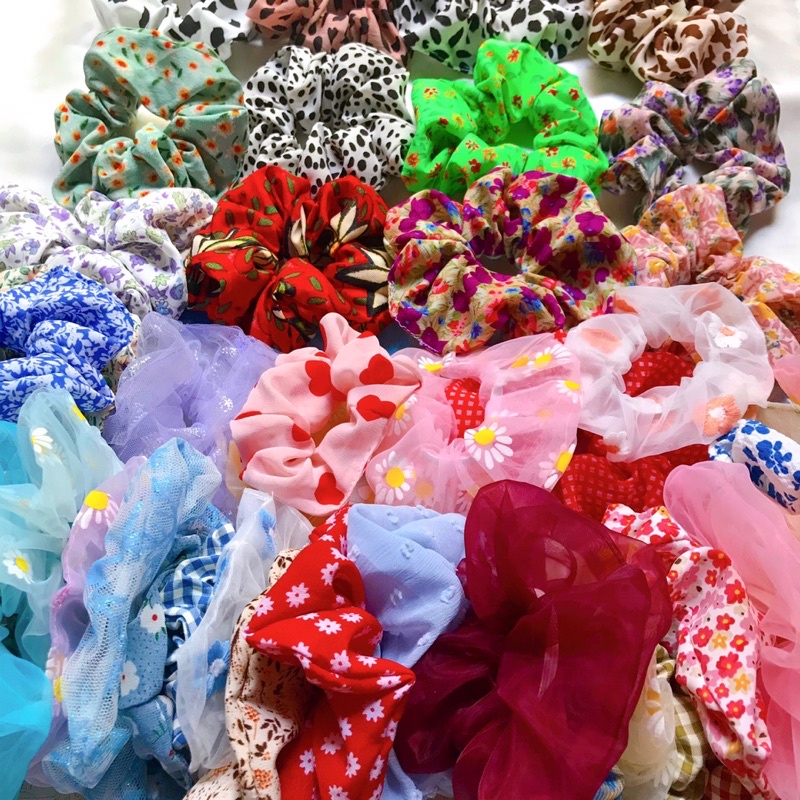 Sỉ 100dây cột tóc hoạ tiết bò sữa,beo,hoa nhí nhiều mẫu cute cho nữ-Tặng 10 dây cột tóc