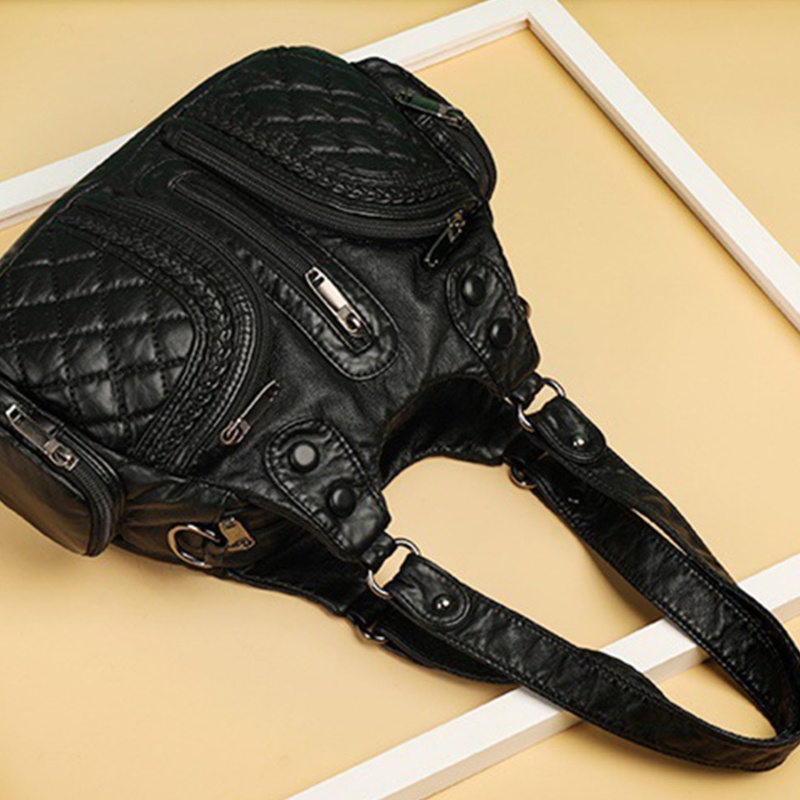 Túi Xách Mua Sắm Đeo Vai Bằng Da Mềm Màu Trơn Nhiều Túi Có Tay Cầm Cho Phụ Nữ Trung Niên