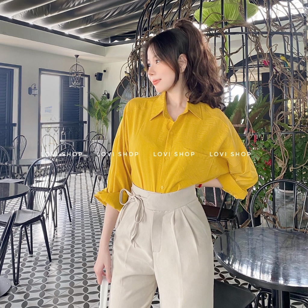 LOVI SHOP-  Áo sơ mi đũi 1 túi trơn tay dài 6 màu form rộng