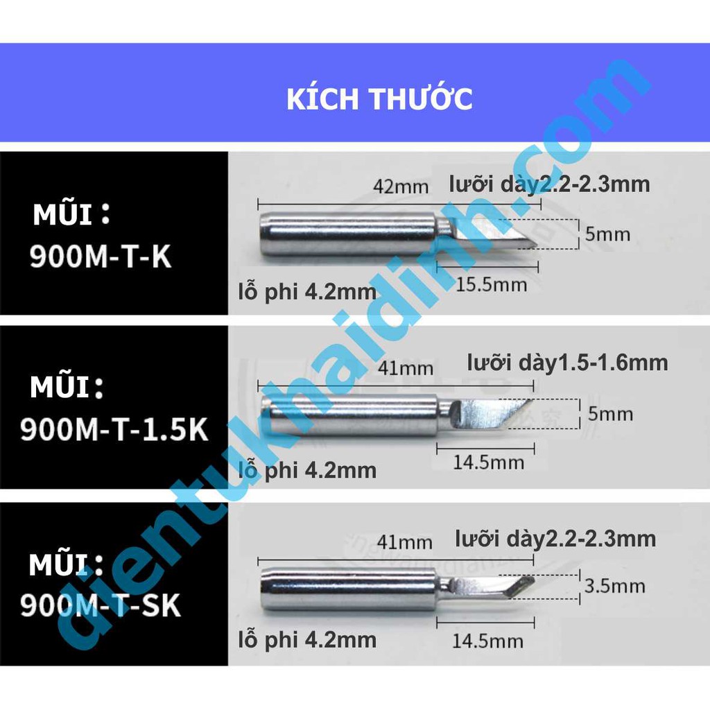 [Mã ELFLASH3 hoàn 10K xu đơn 20K] Đầu/Mũi mỏ hàn HAKKO 900M-T D K C B I dùng cho tay hàn, trạm hàn 936… kde2390