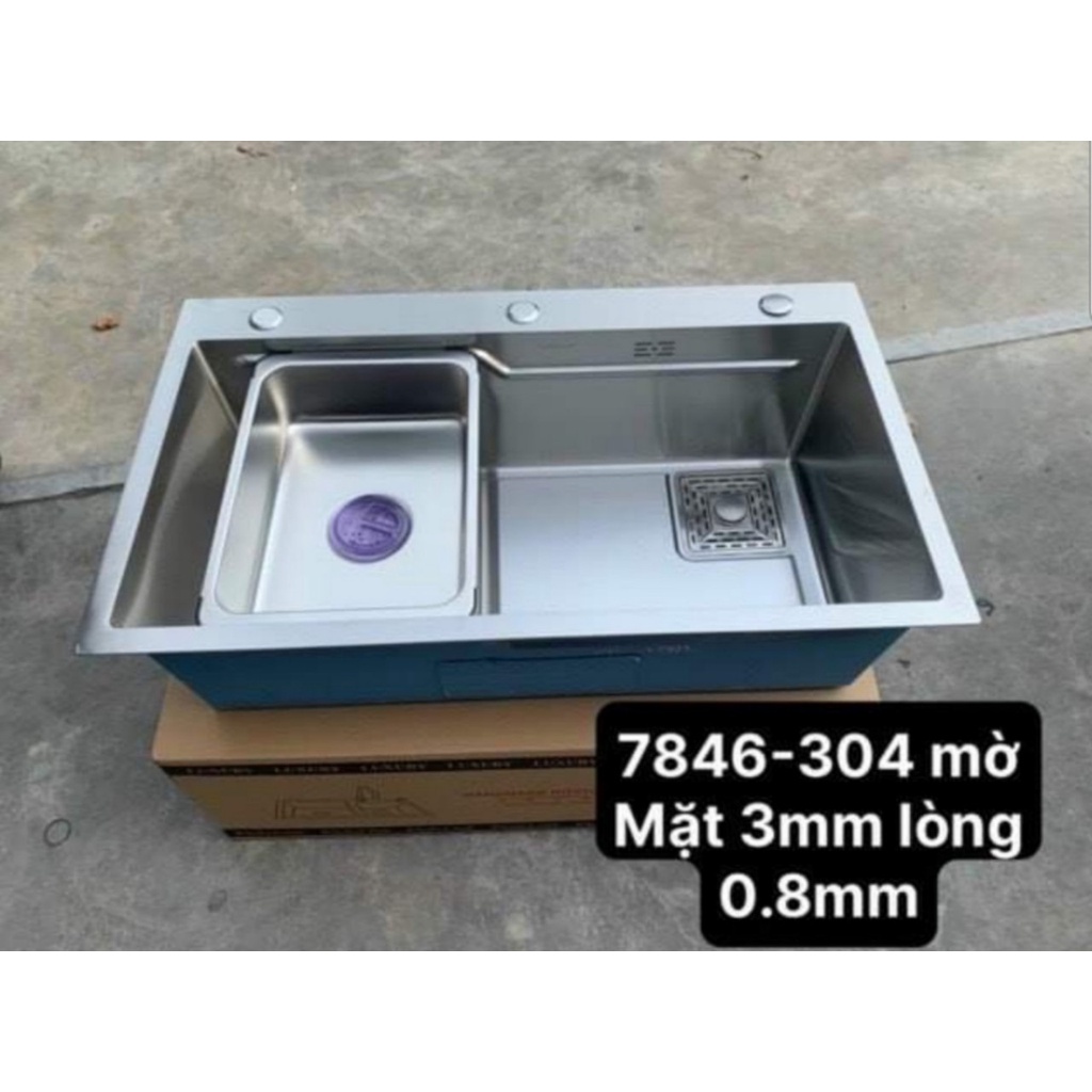 Bồn chậu rửa chén bát inox 304 1 hố lớn 78x46 dày 3.5 ly