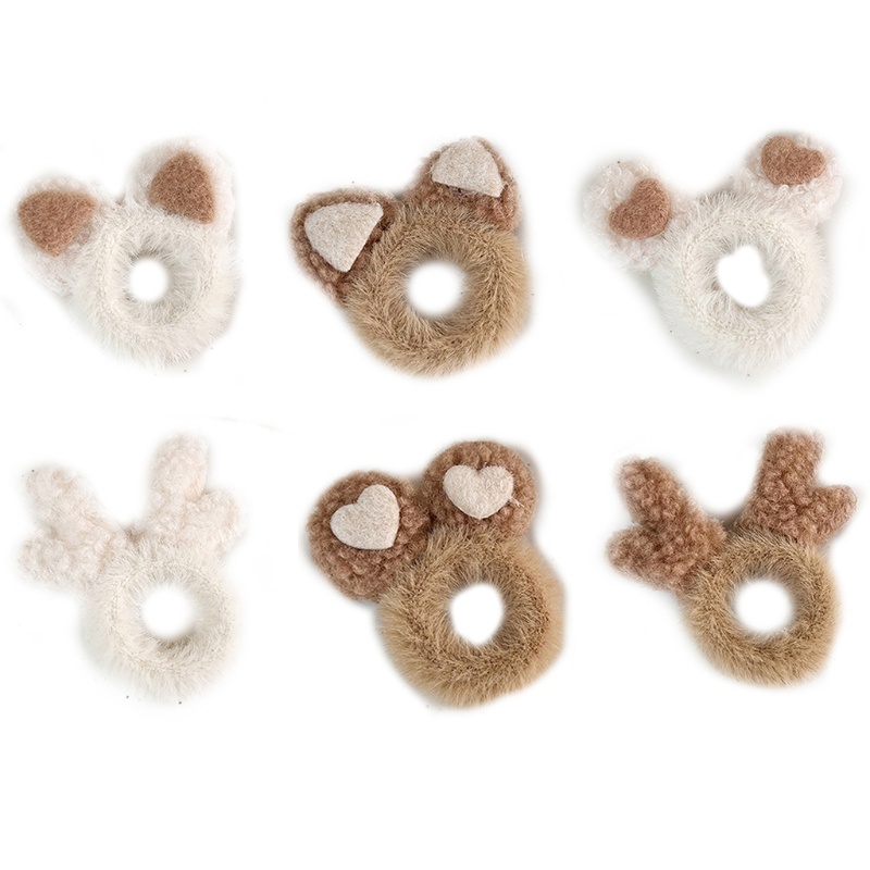 Dây buộc tóc co giãn đính tai gấu/thú nhồi bông hoạt hình phong cách giáng sinh xinh xắn