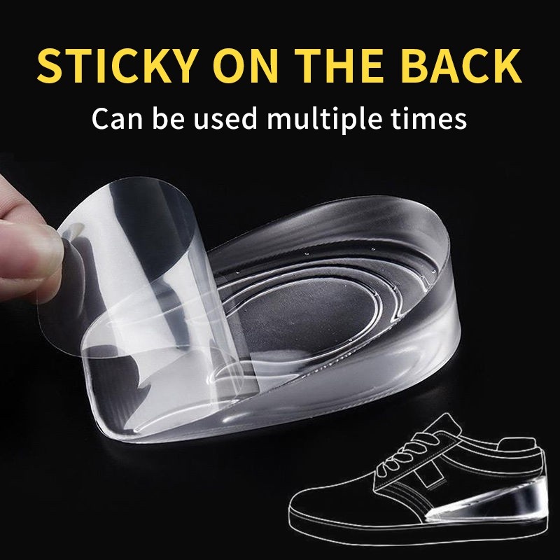 Miếng Lót Giày Trong Suốt Tăng Chiều Cao Bằng Silicon Mềm Chống Trượt Cho Unisex