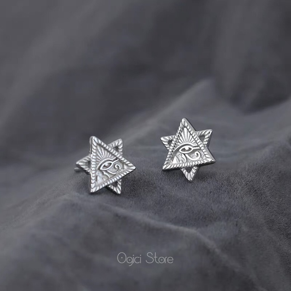 Bông tai , Khuyên tai nam nữ đinh tán hình học họa tiết Eye of Horus cá tính mạnh mẽ, Unisex, 1 chiếc