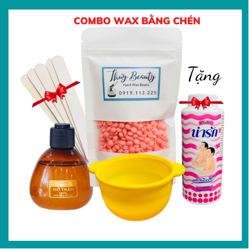 Combo Waxing bằng chén ⚡FREESHIP +  + QUE⚡  triệt lông body an toàn, siêu bám lông, không đau, dễ thực hiện