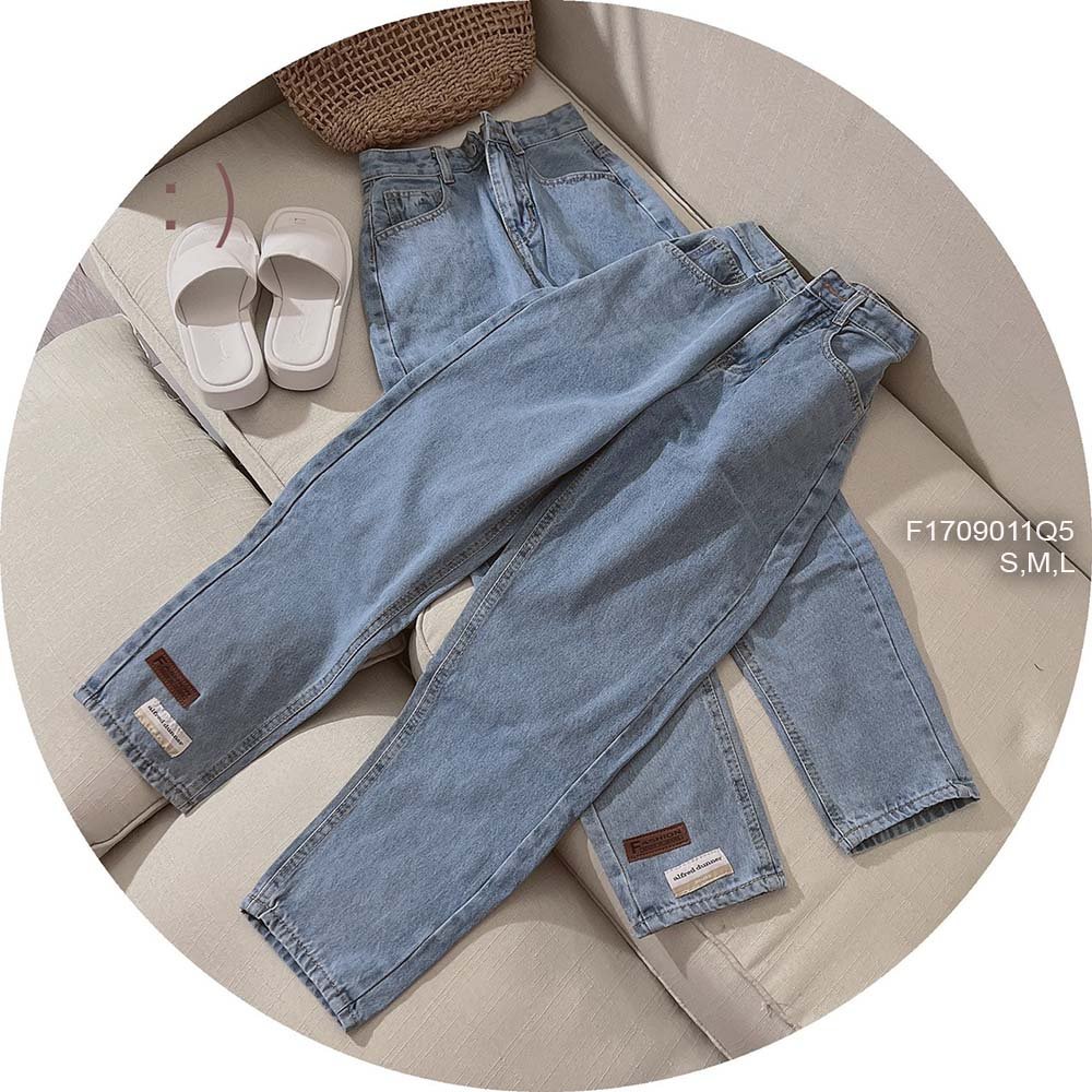 Quần baggy jean lai gắn mác vải lưng cao hàng đẹp!
