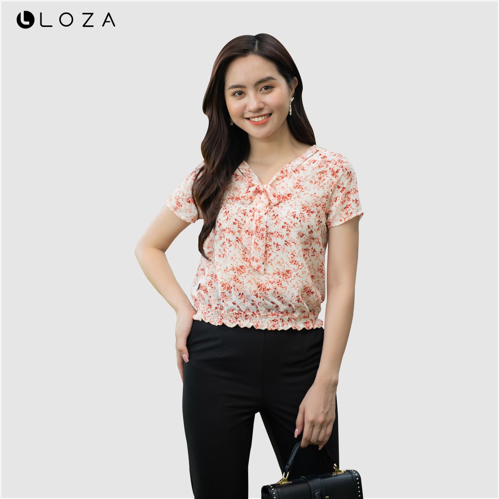 [Mã FASHIONMALLT4 giảm 15% đơn 150k] [FREESHIP 50K] Áo sơ mi nữ LOZA họa tiết bo chun gấu - LS1409