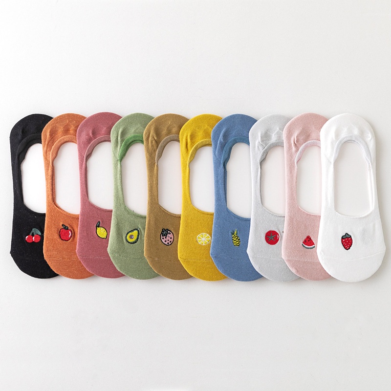 WAFNHA D386 Tất Tàng Hình Màu Sắc Thêu Hình Trái Cây Cho Nữ