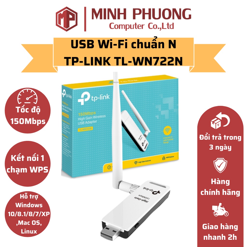 Bộ chuyển đổi USB Wi-Fi Tốc độ 150Mbps TP-LINK TL-WN722N